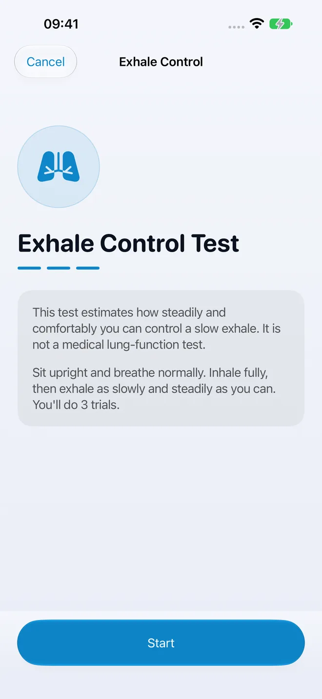 The exhale control breath test screen